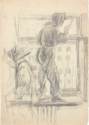 Юрьева Нина Борисовна. Лот из двухсторонней работы и монотипии с мастерами отделочных работ